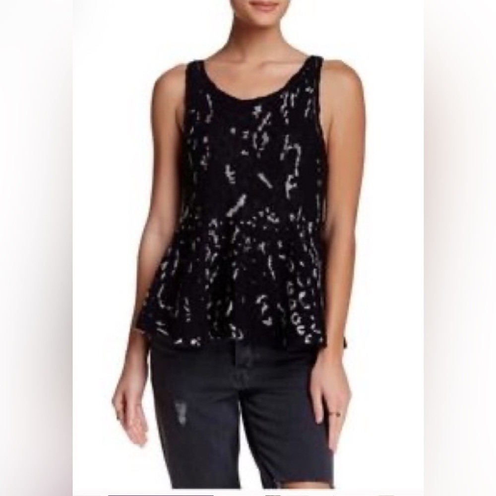 Free People Black White Flare Peplum Knit Minimalist Whimsical Abstract Top Sz s
